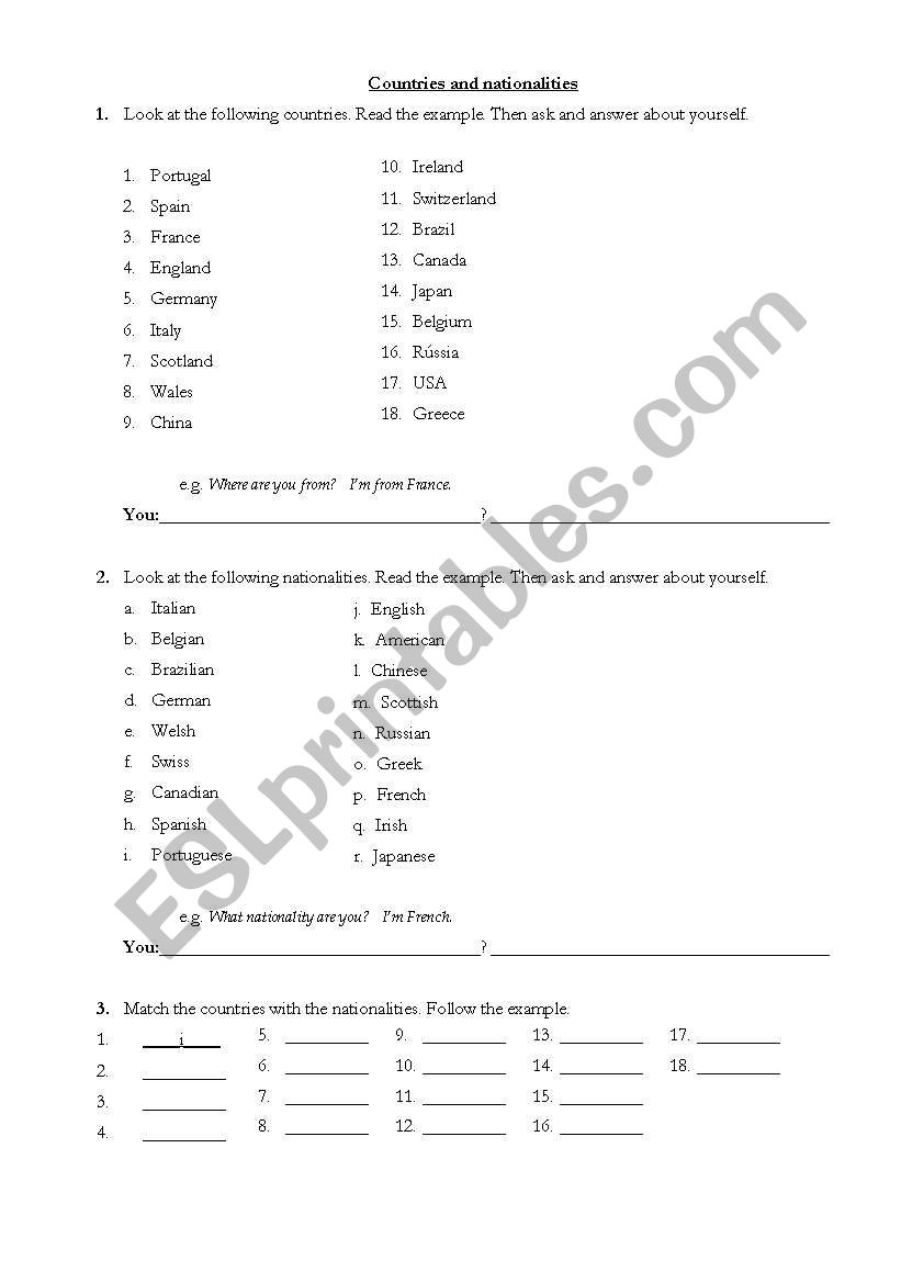 Countries and Nationalities worksheet