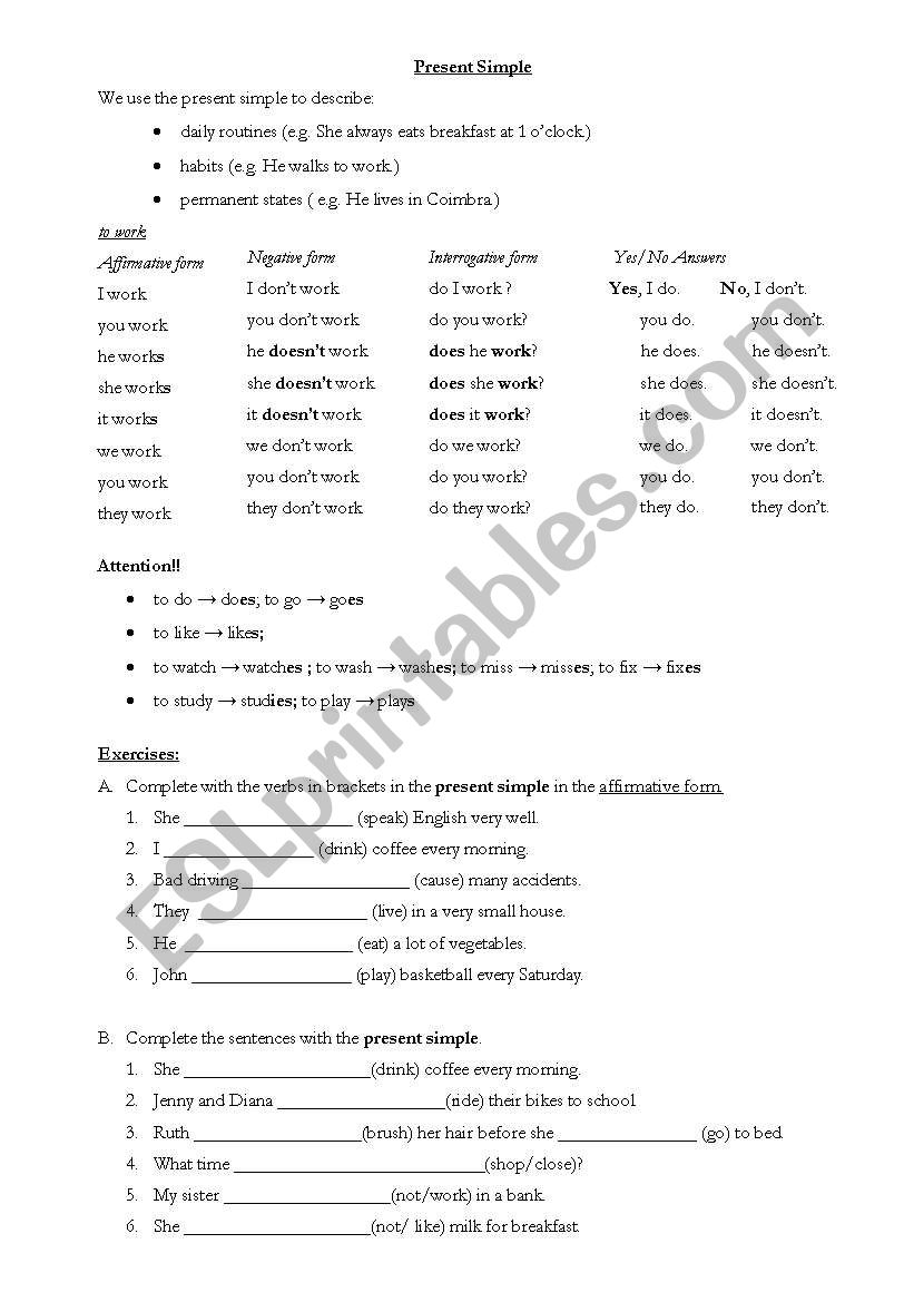 Present simple worksheet