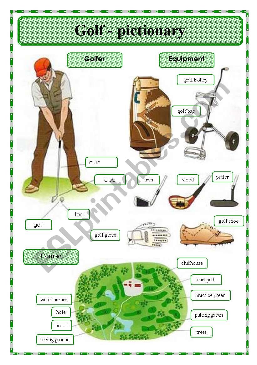 Golf - pictionary worksheet