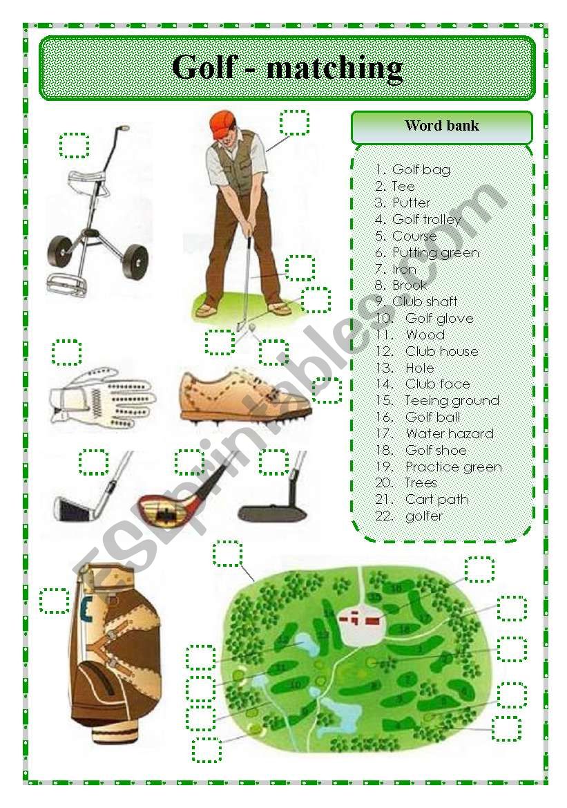 Golf - matching worksheet