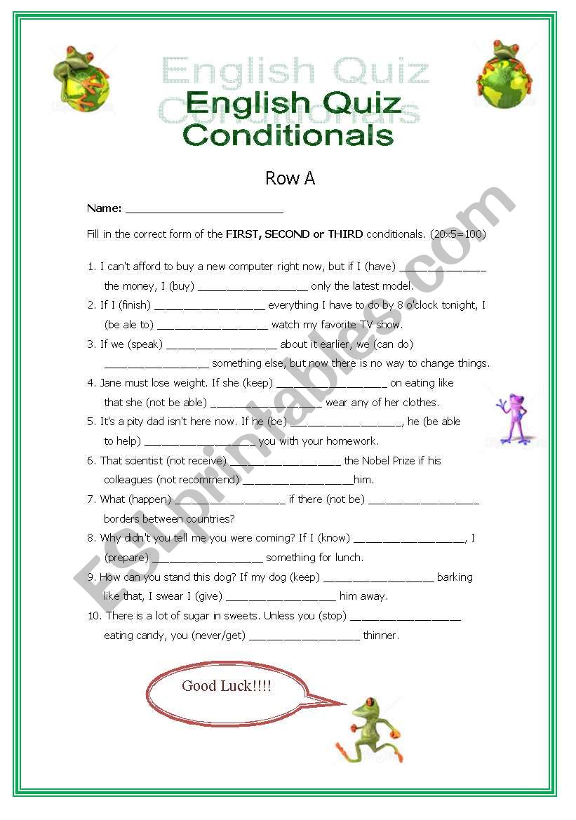 Conditionals - quiz worksheet
