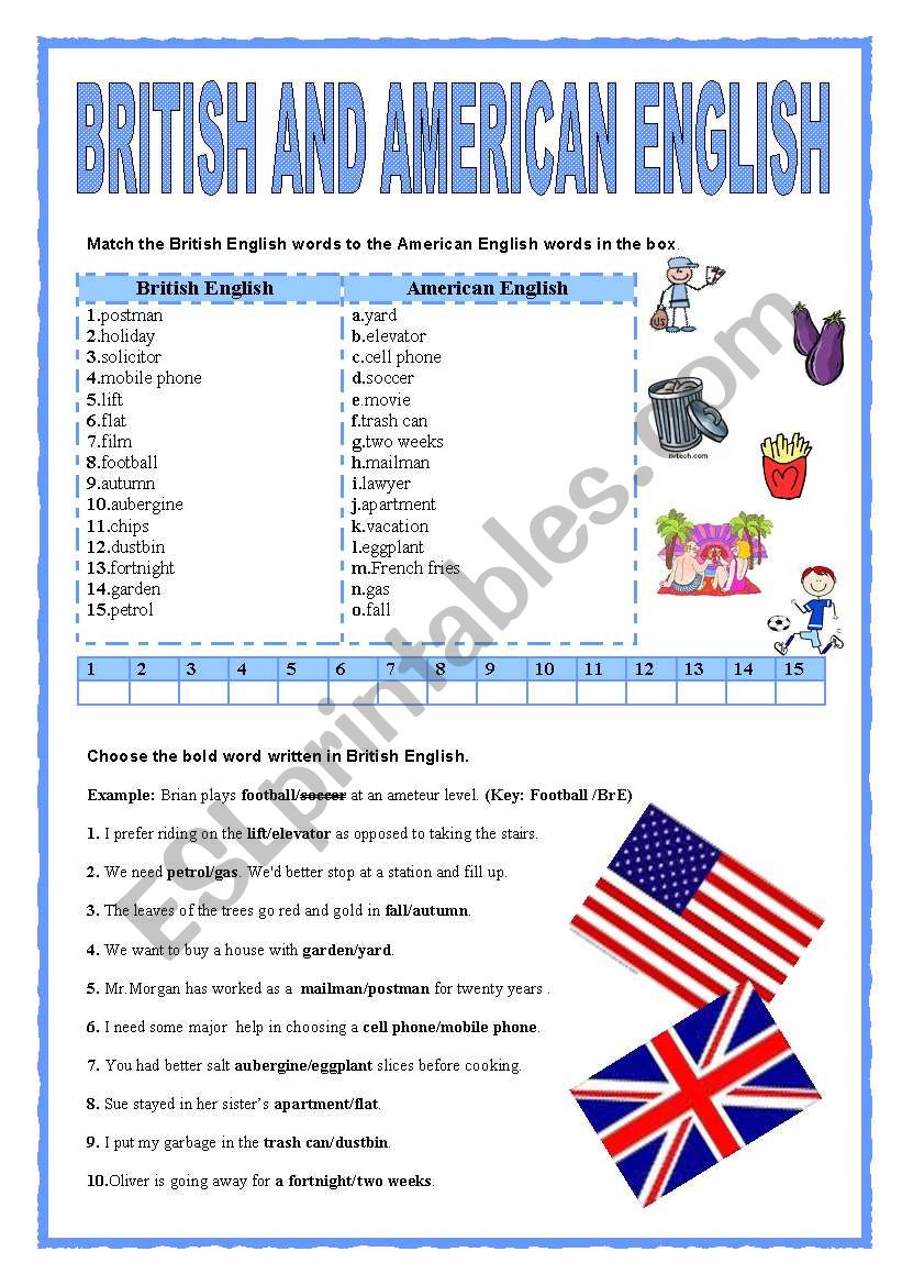 BRITISH AND AMERICAN ENGLISH worksheet