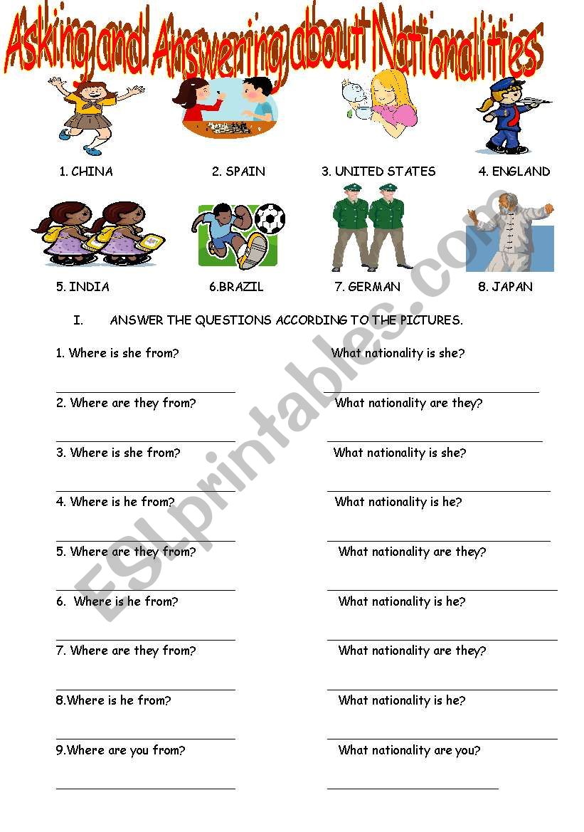 NATIONALITIES worksheet