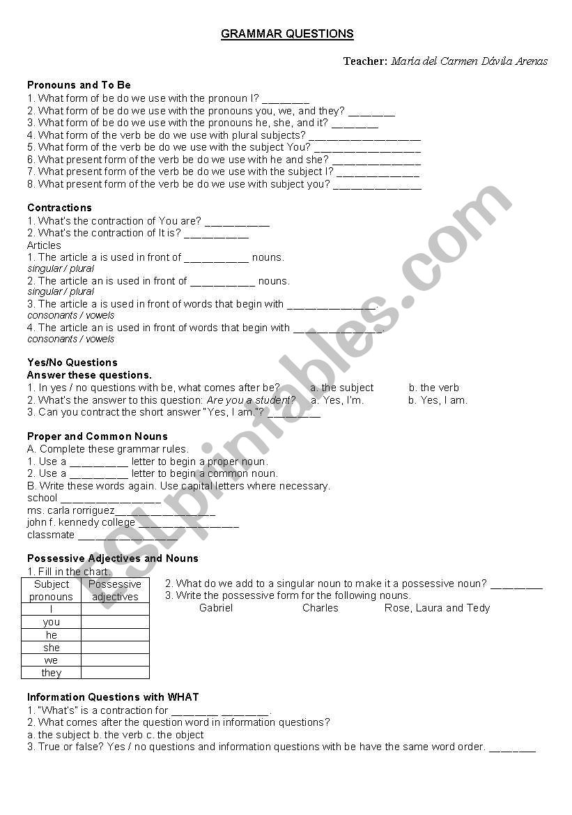 grammar rules worksheet