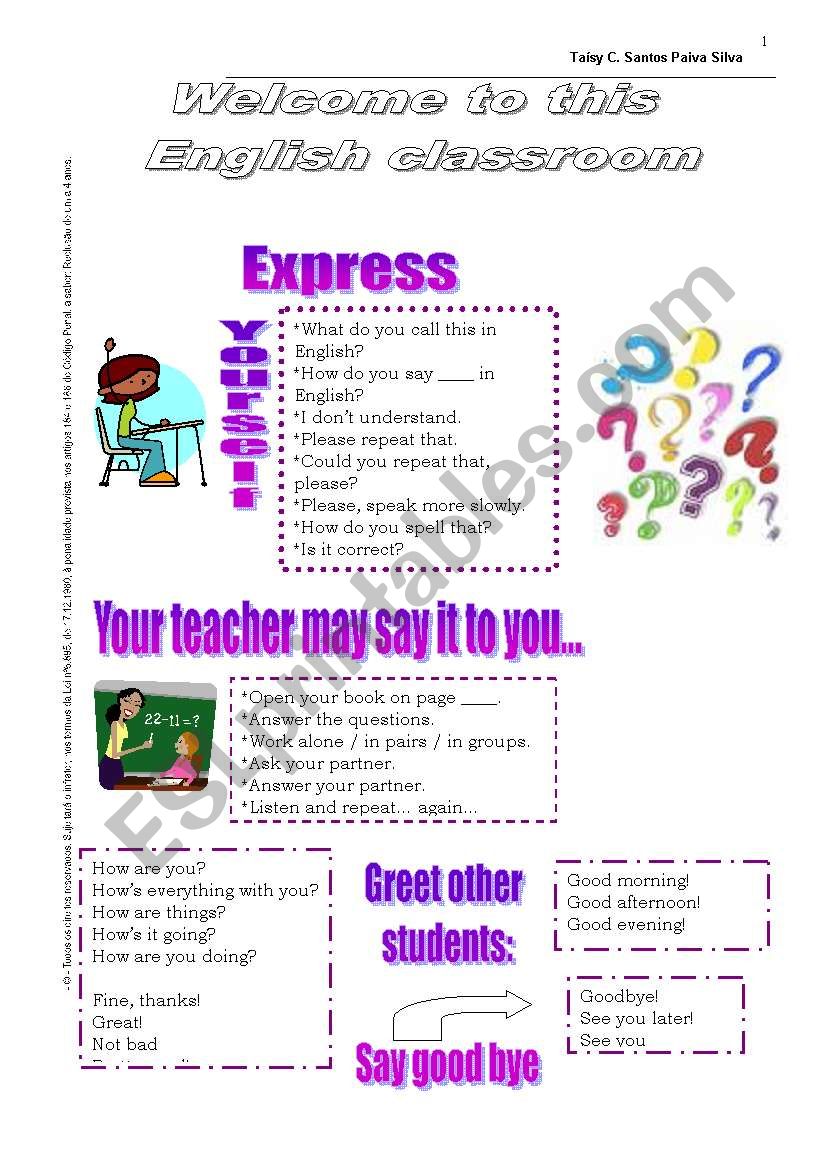 *** Classroom Language *** worksheet