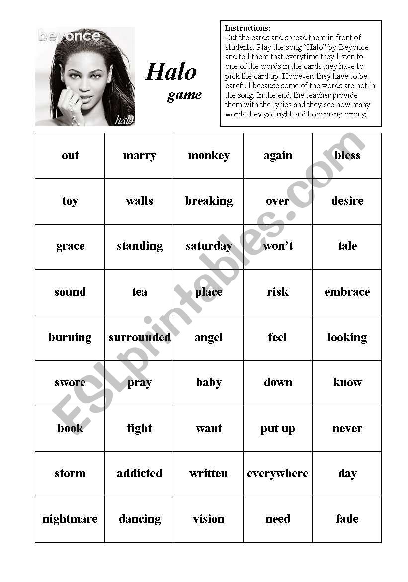 BeyoncÃ© Halo game worksheet