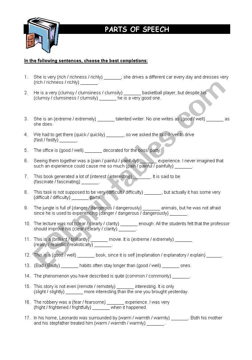 PARTS OF SPEECH EXERCISES worksheet