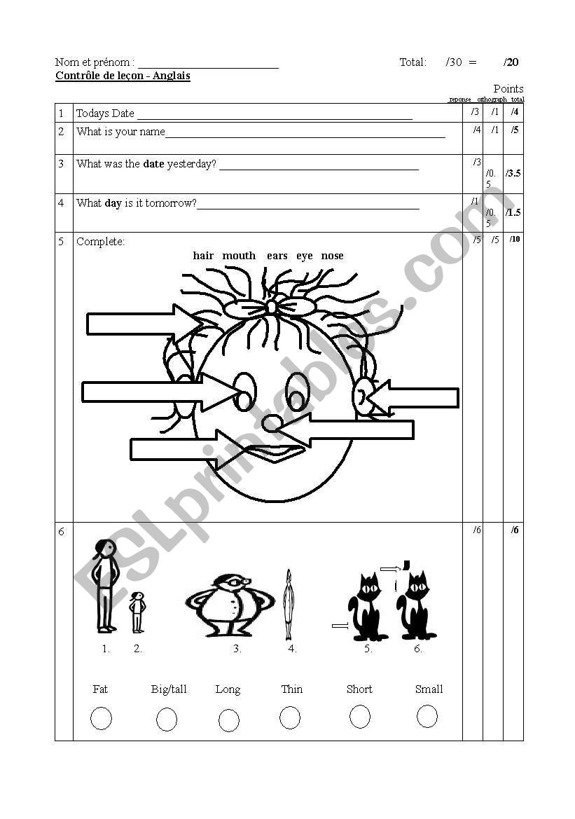 English test worksheet