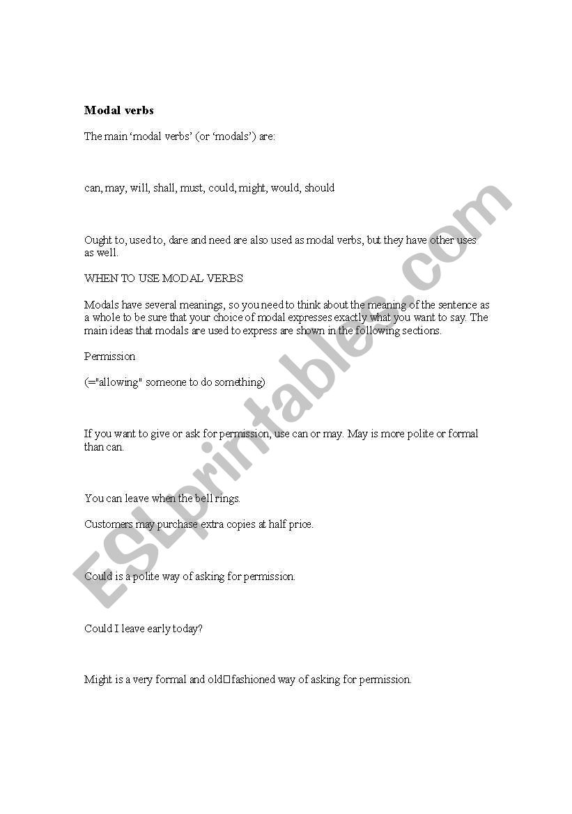 Modal Verbs worksheet