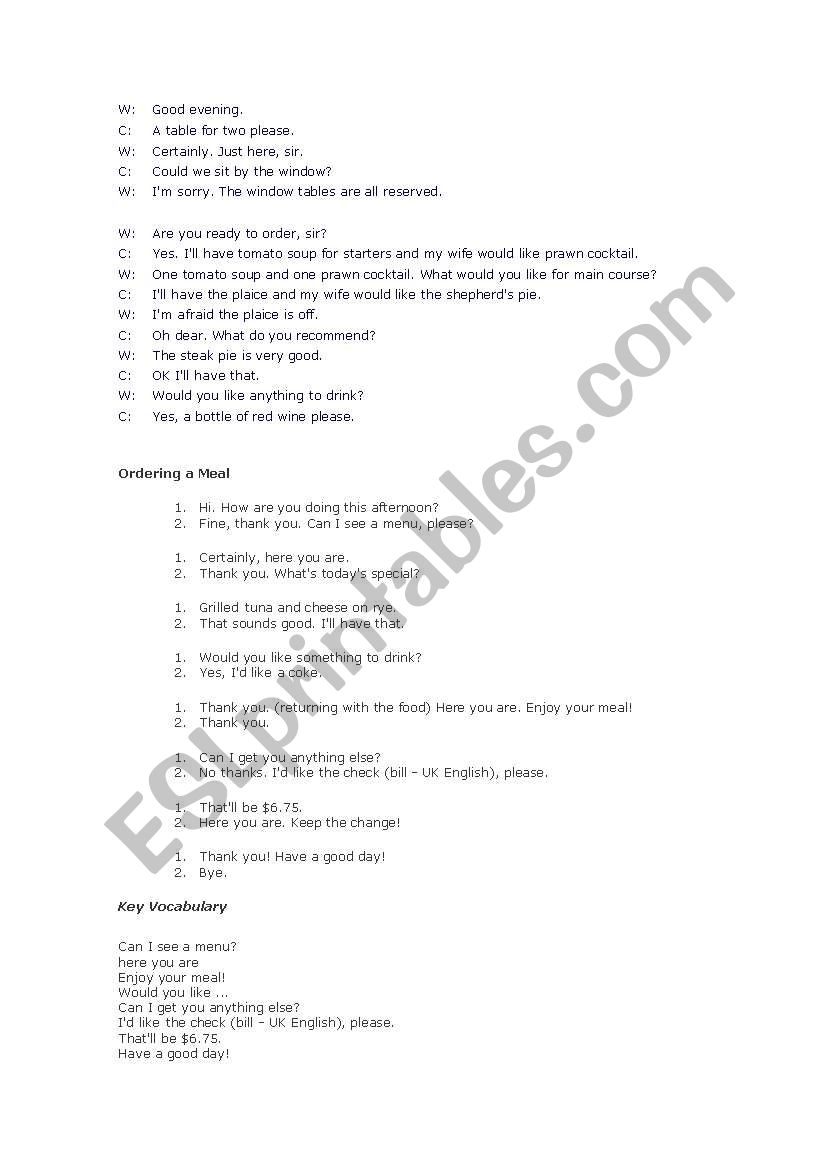 Gastronomy worksheet