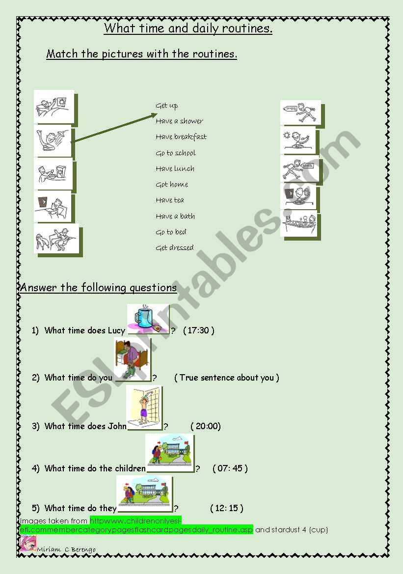 what time and daily routine worksheet