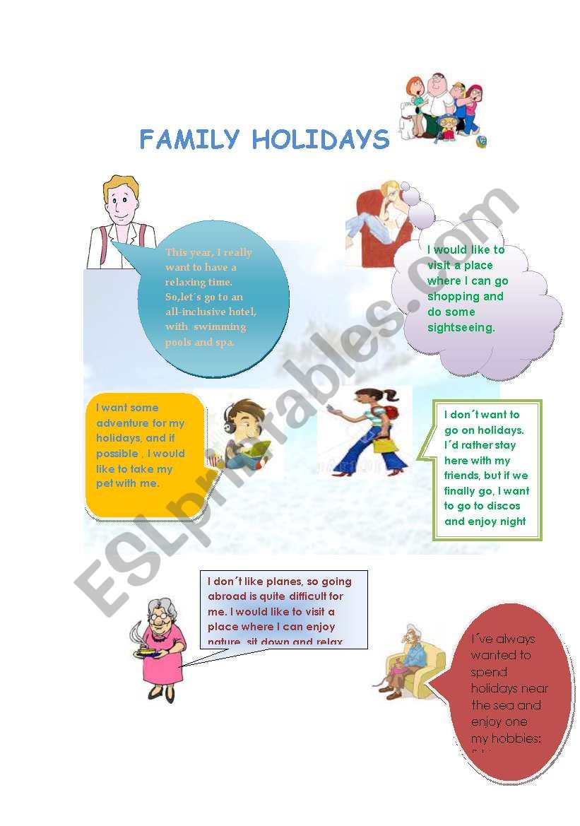 Family holidays worksheet