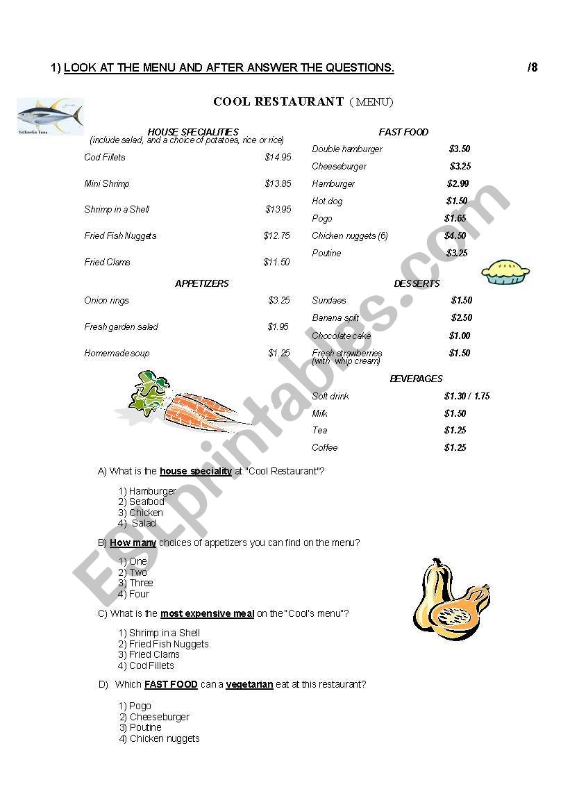 Food exam worksheet