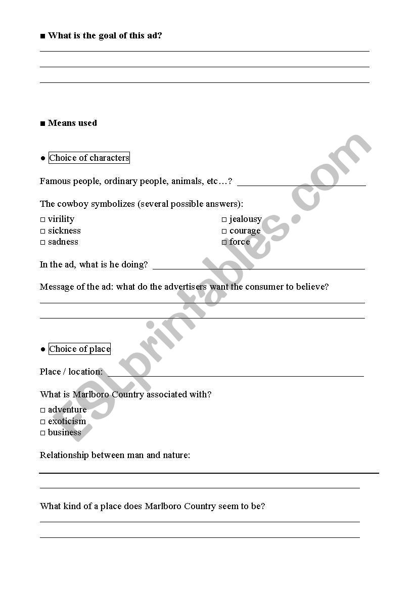 Marlboro ad worksheet worksheet