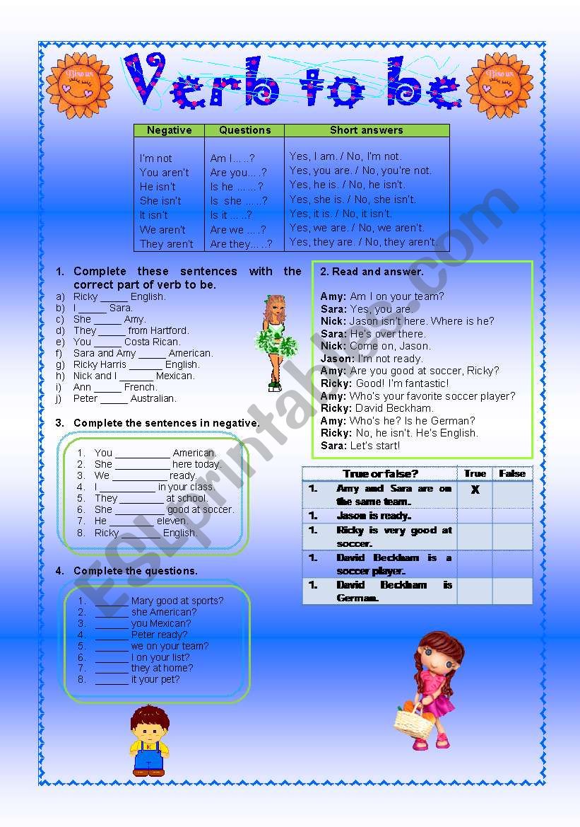 verb to be worksheet