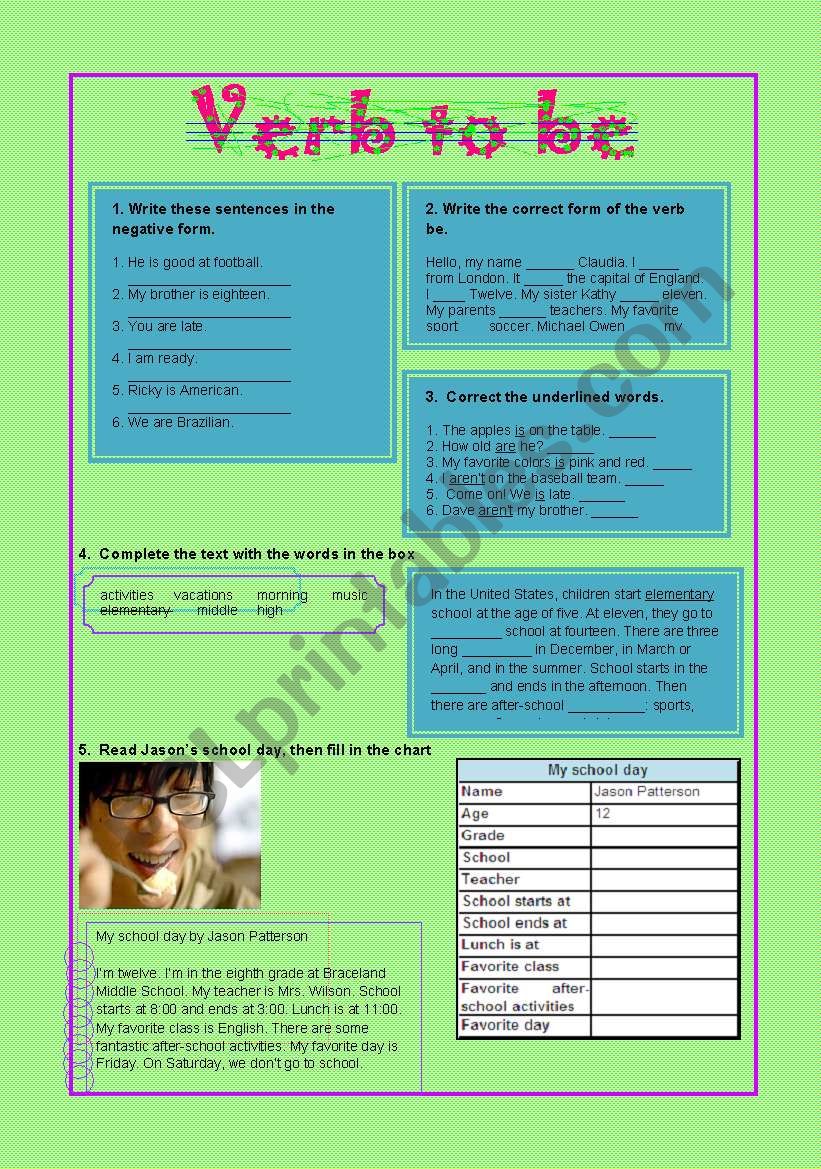 verb to be worksheet