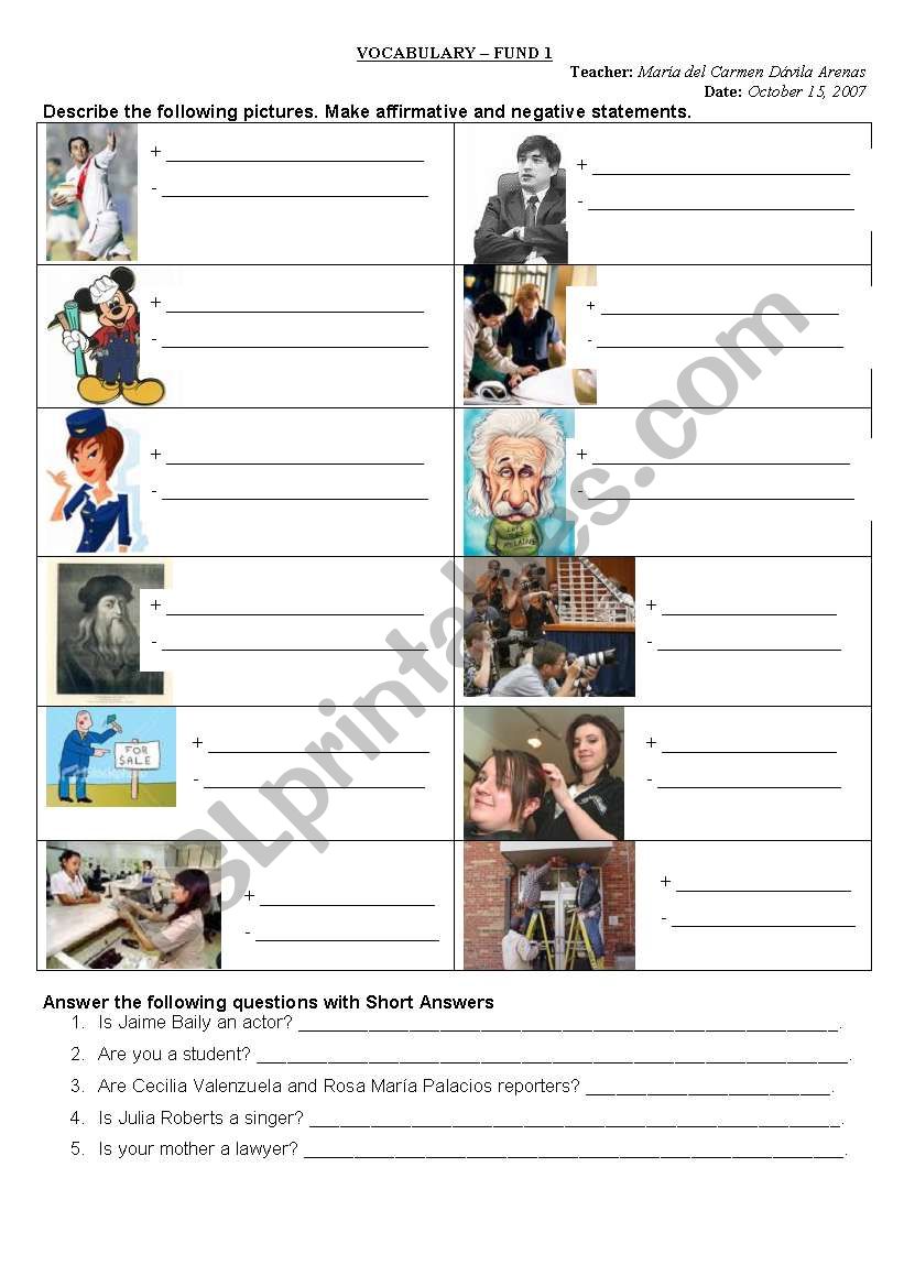 Occupations worksheet