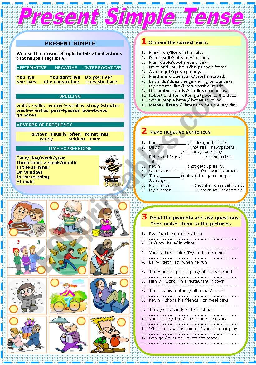PRESENT SIMPLE TENSE (TWO PAGES)