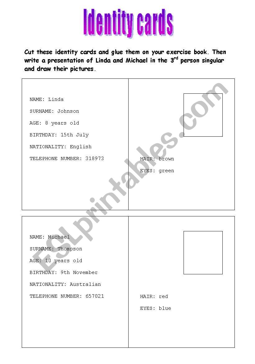 Identity cards worksheet