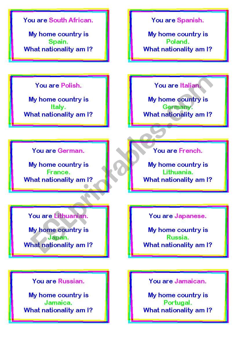 Loop Game - Nationalities worksheet