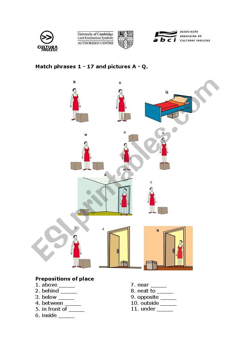 Preposition of place worksheet