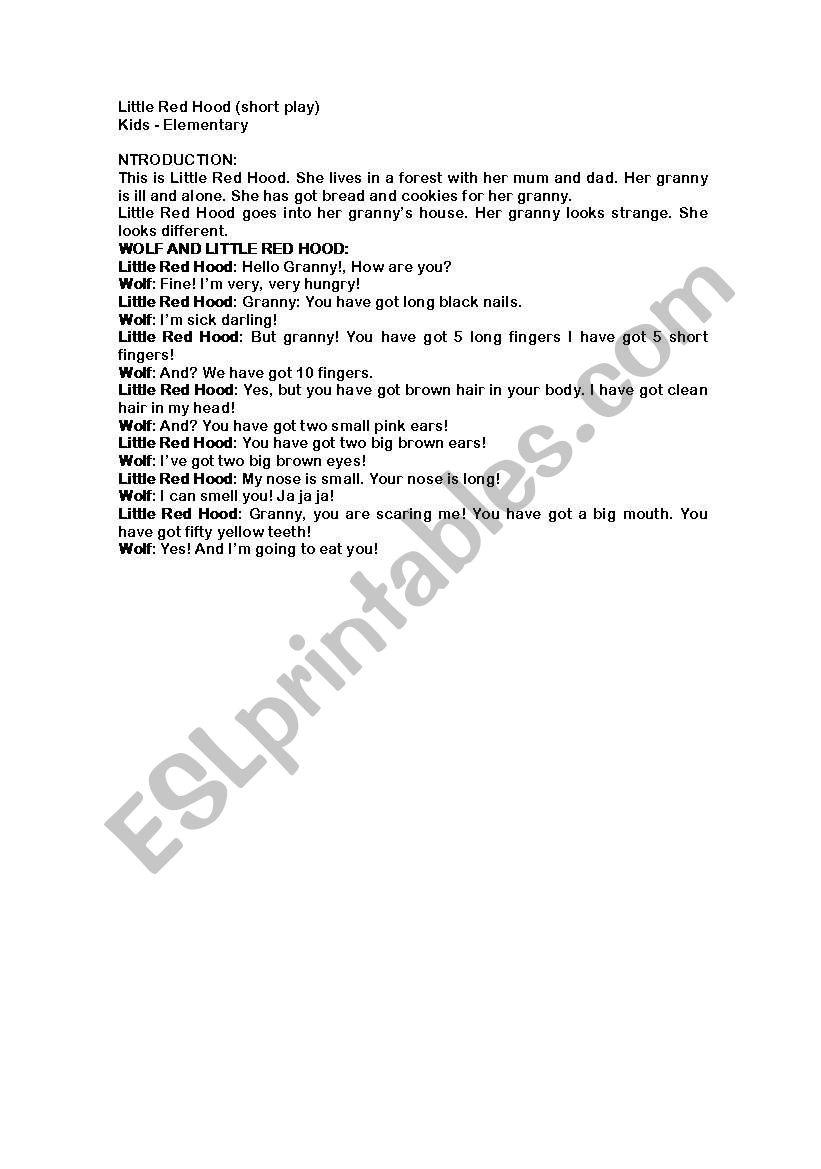 Little Red Hood worksheet
