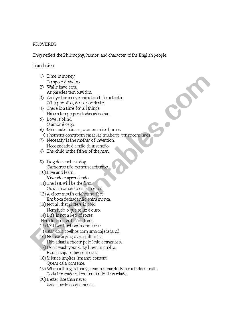 Proverbs I worksheet