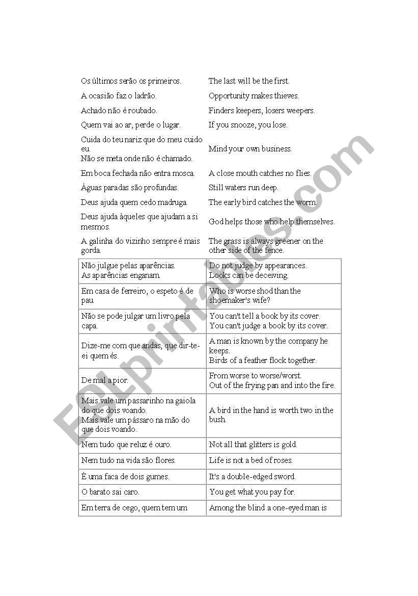 proverbs II worksheet