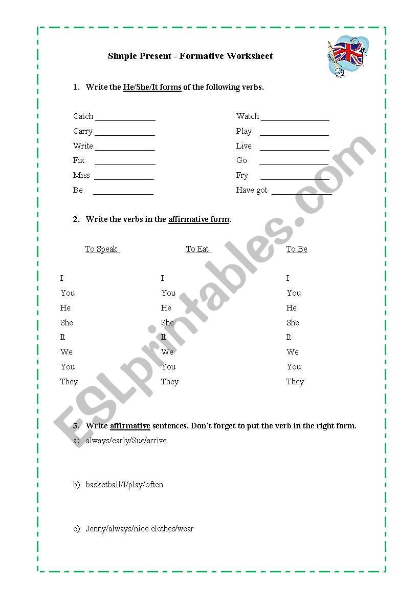 Simple Present - Formative Worksheet