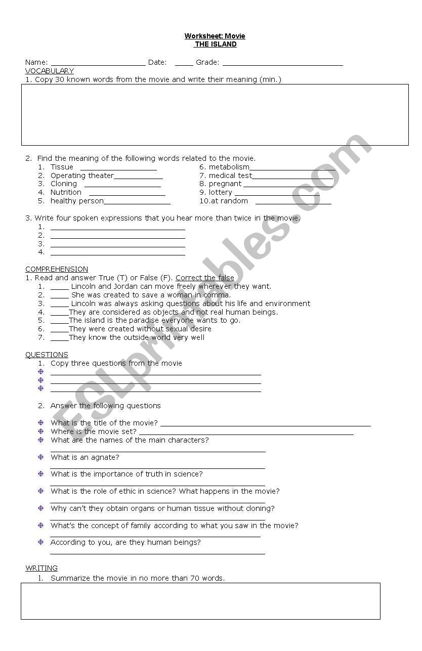 The Beach worksheet worksheet