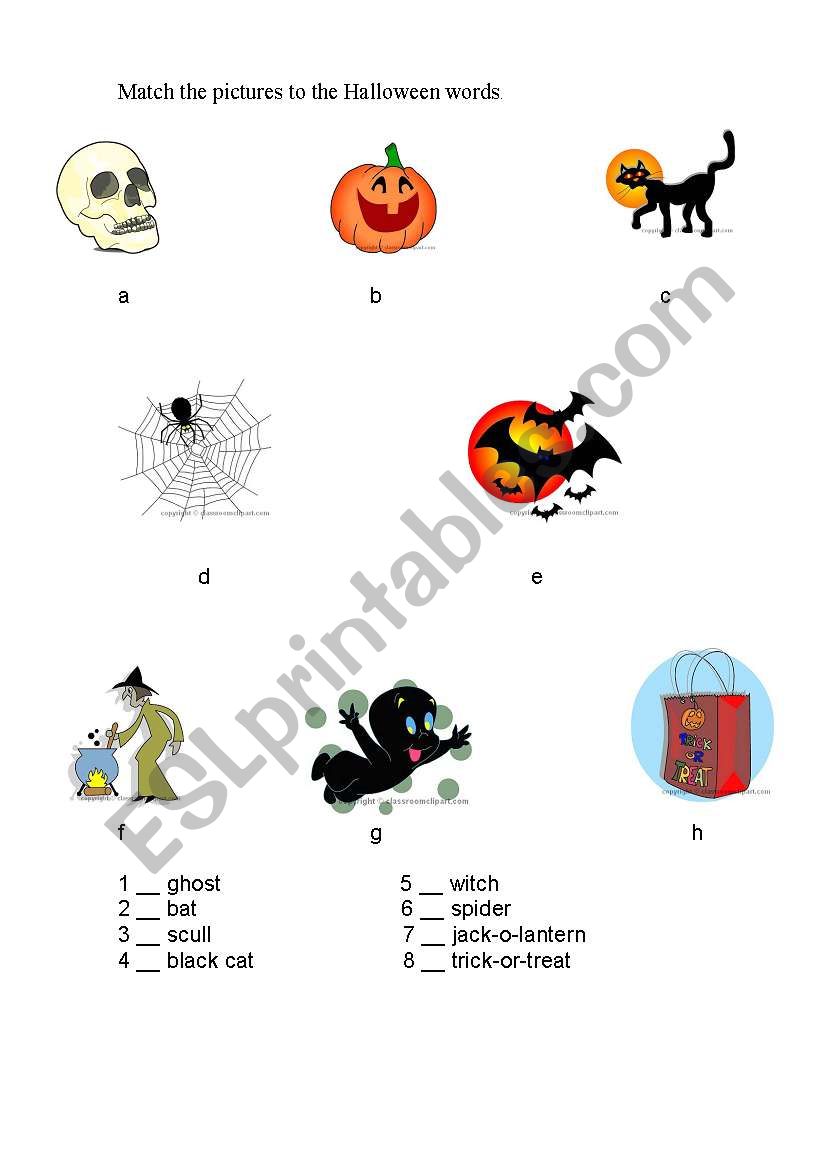 match the words and Halloween pictures