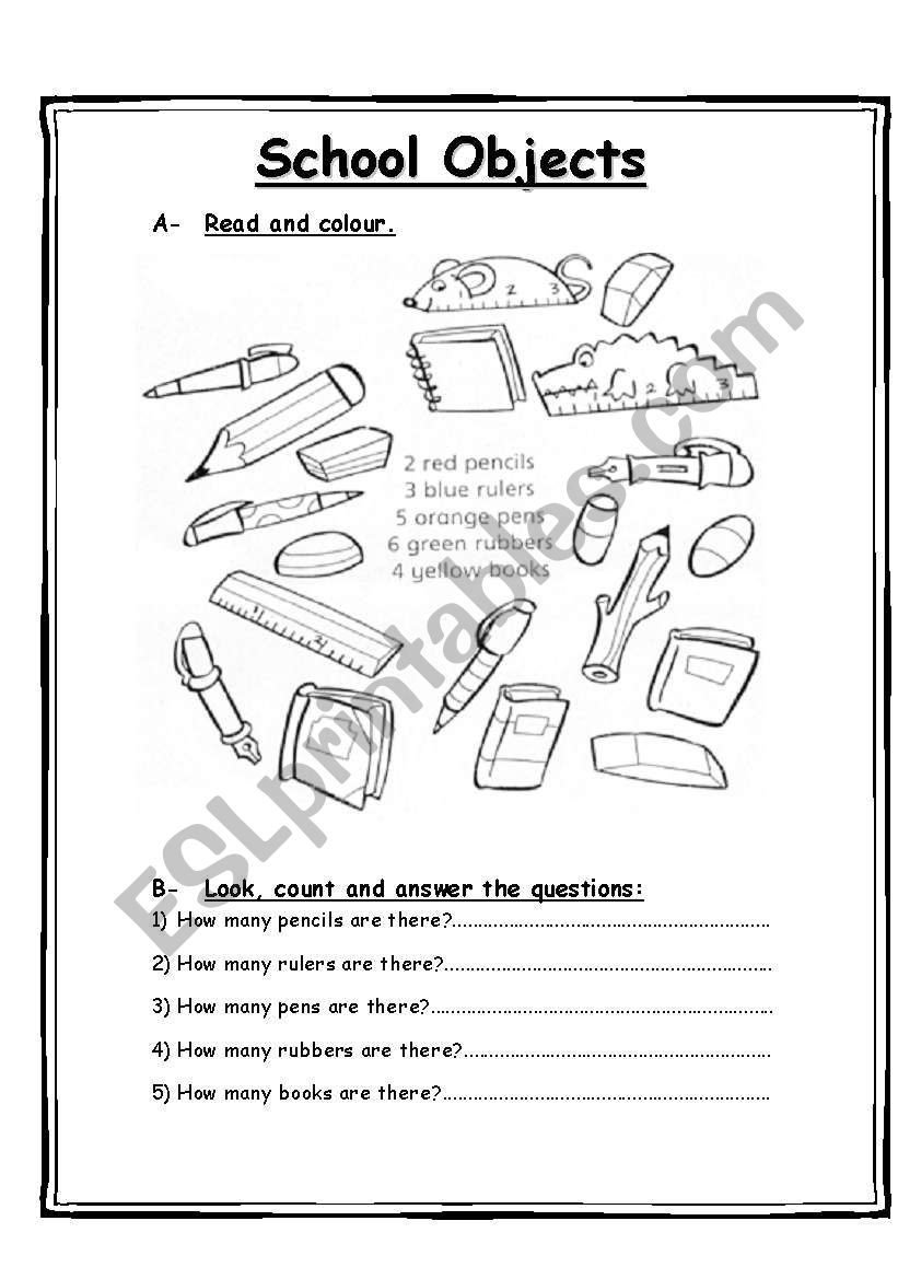 School Objects worksheet