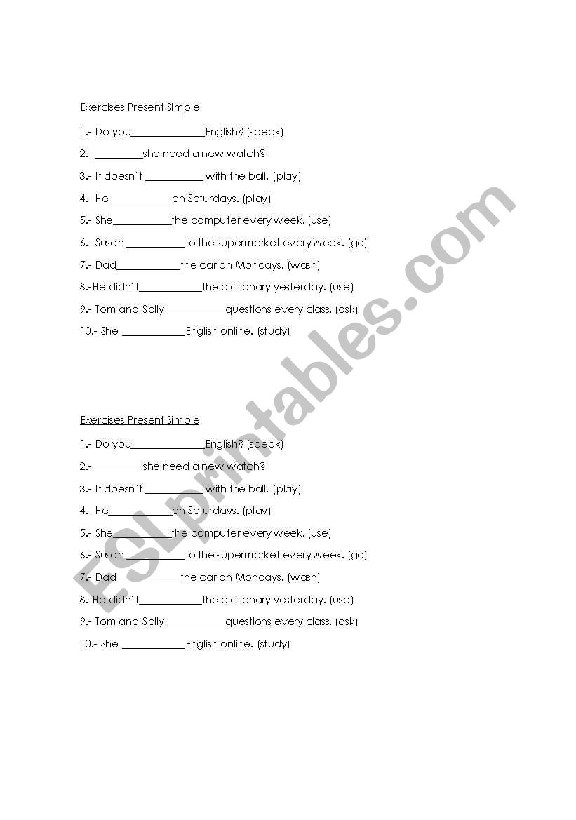 Present Simple - Printable worksheet