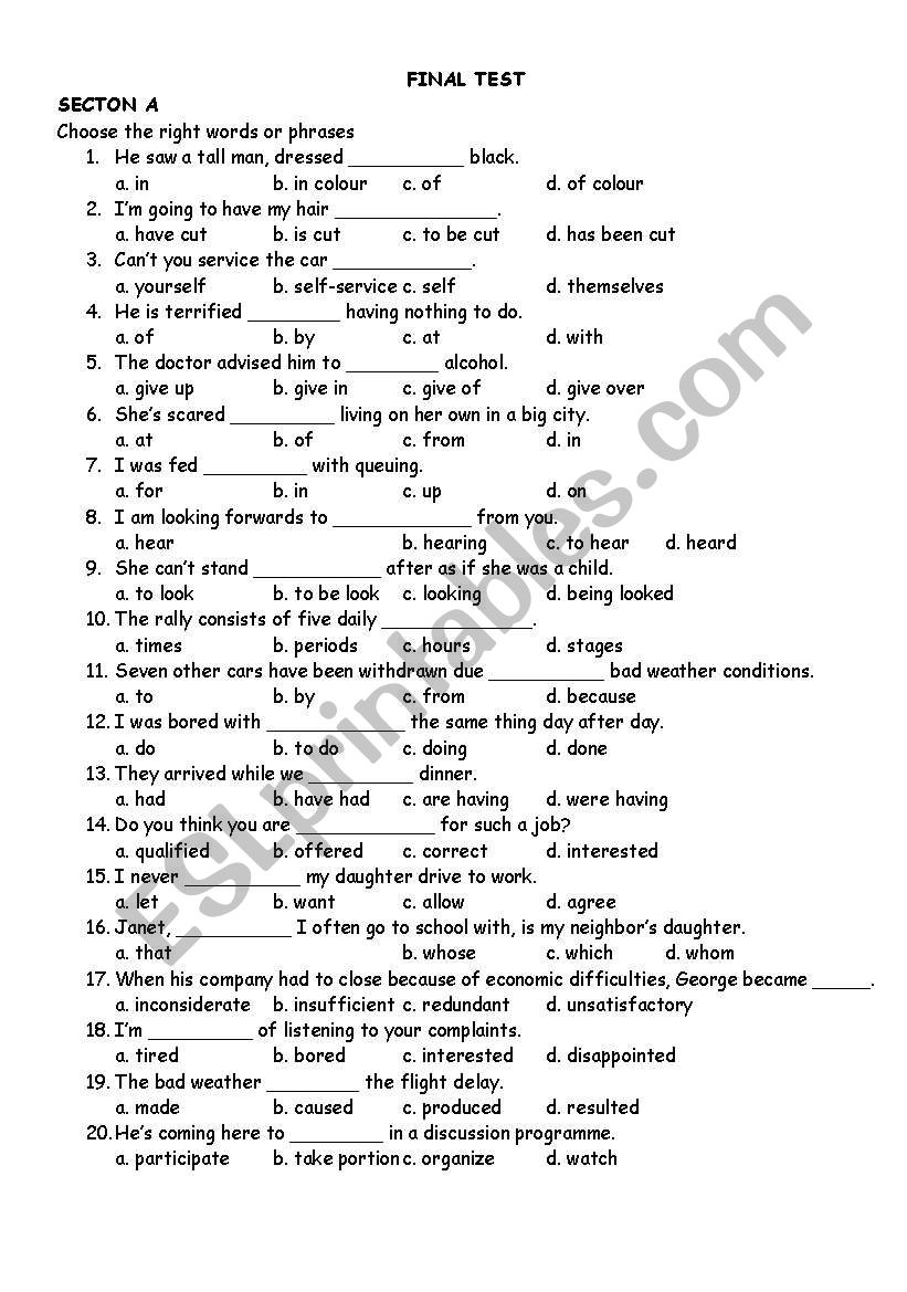 TESTING - 1 worksheet