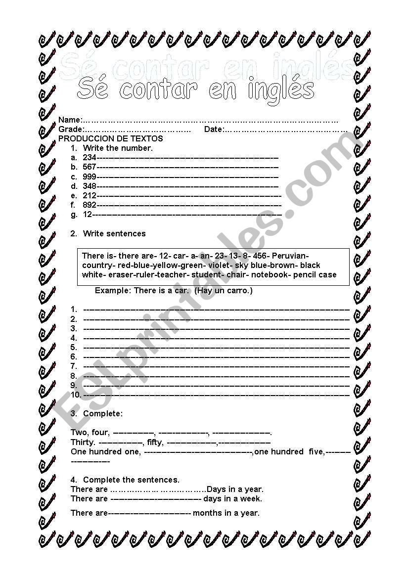 numbers worksheet