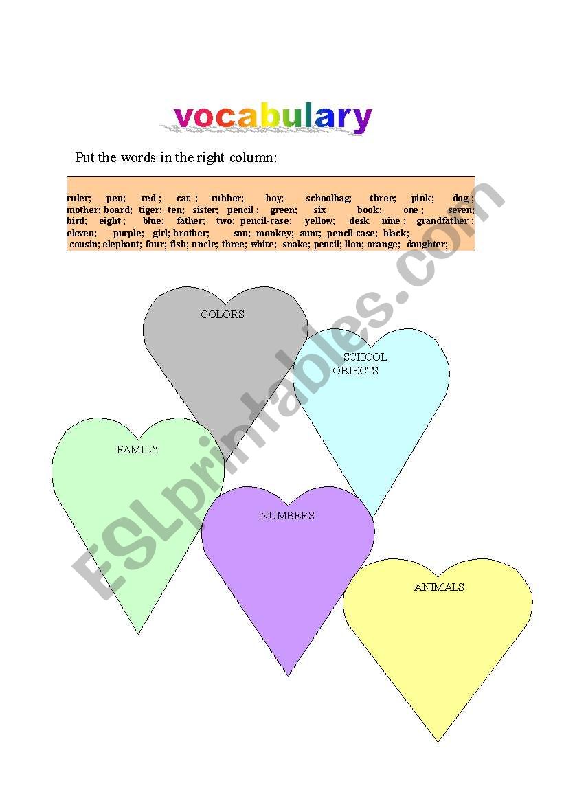 volabulary heart worksheet