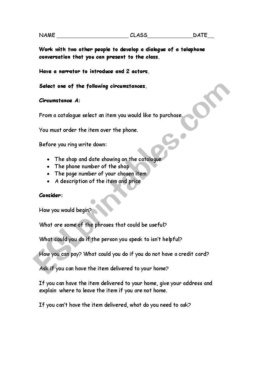 phone dialogue presentation worksheet