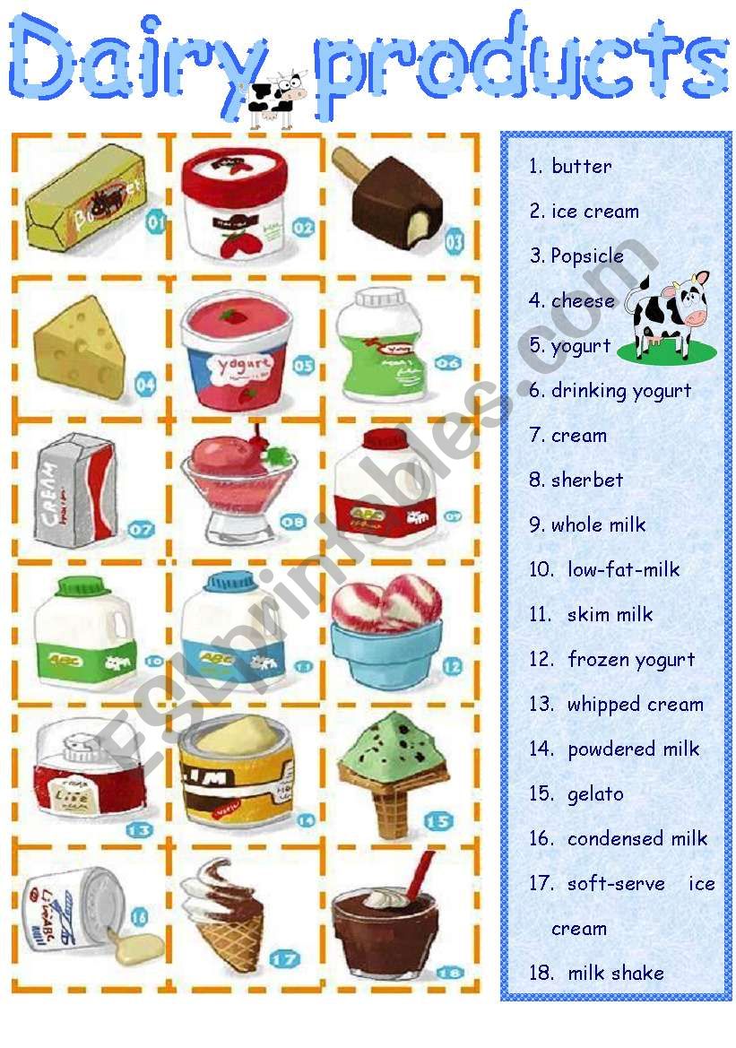 Dairy products worksheet