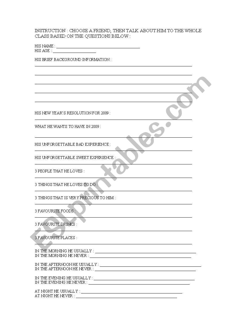 TALK ABOUT YOUR FRIENDS worksheet