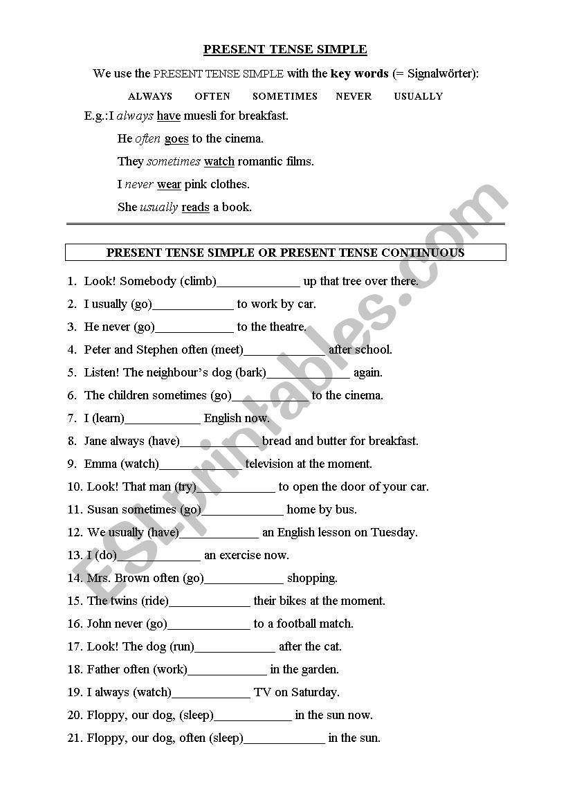 present simple or progressive worksheet