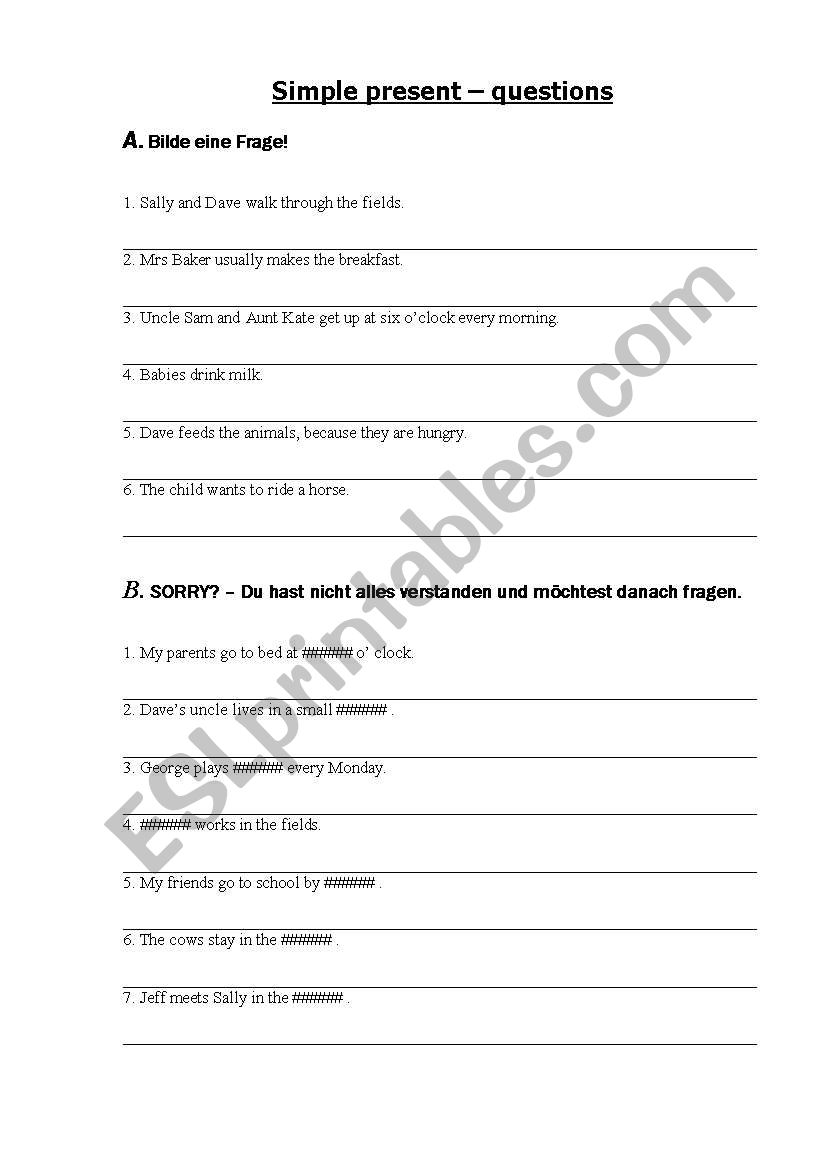 simple present - questions worksheet