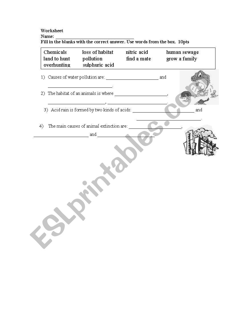 Pollution worksheet