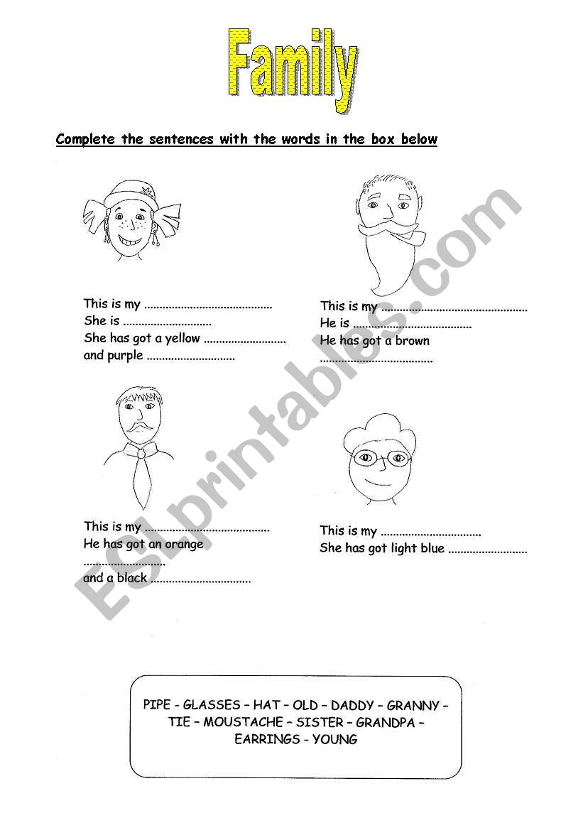 Family descriptions worksheet