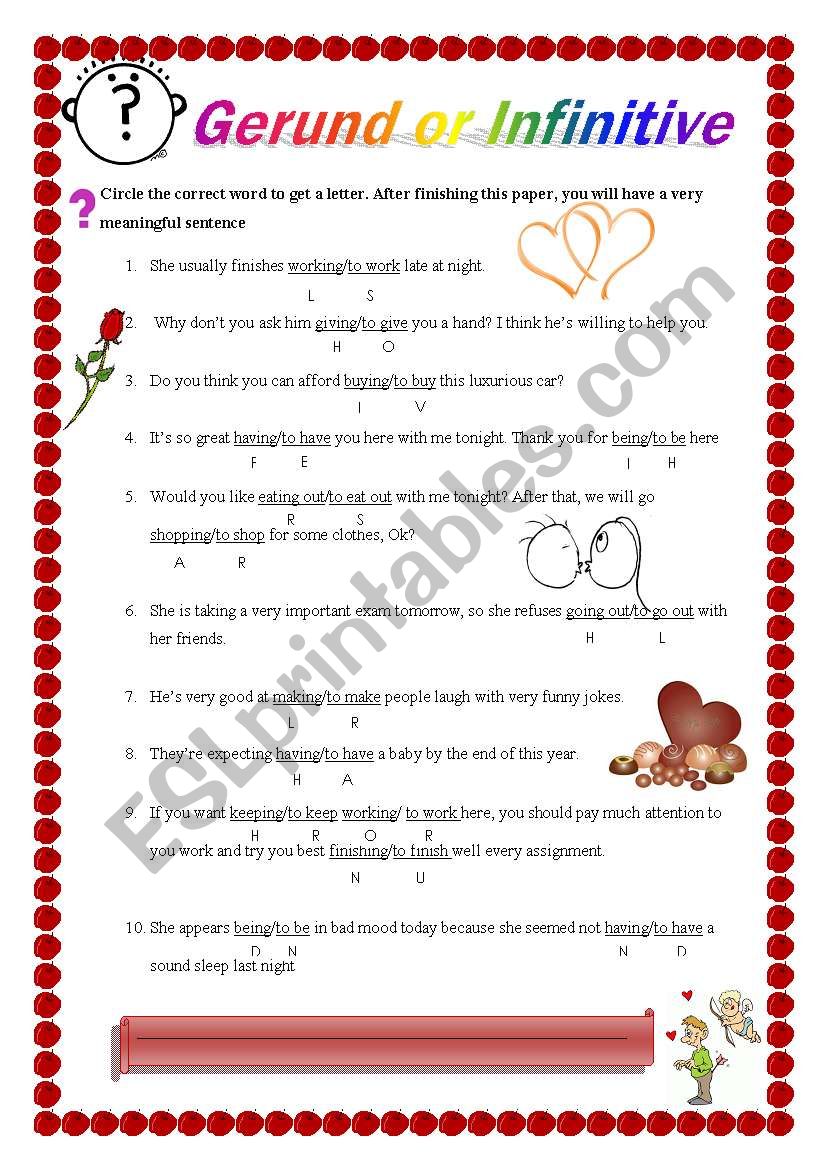 Gerunds or Infinitives worksheet