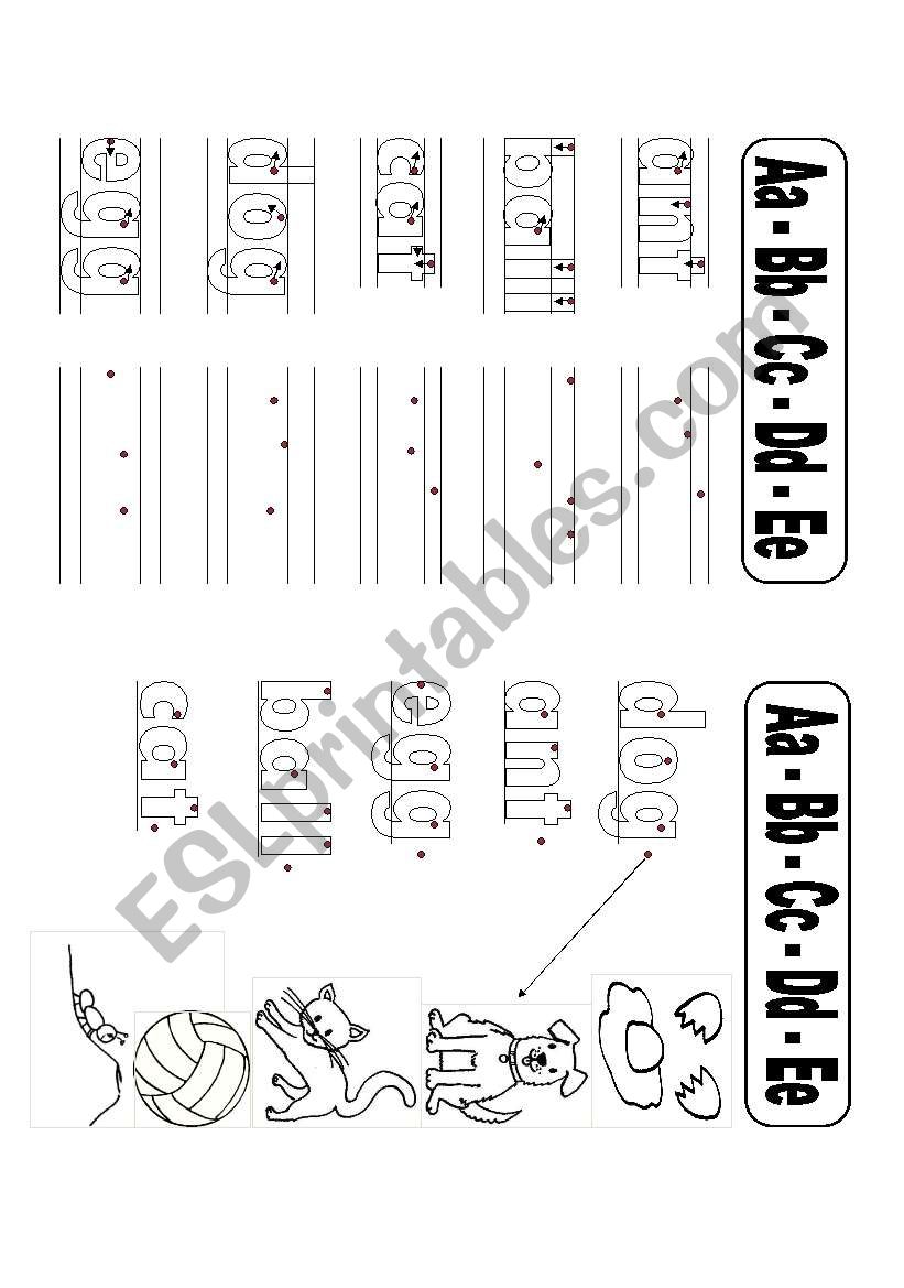 A to E words writing practice and matching activity