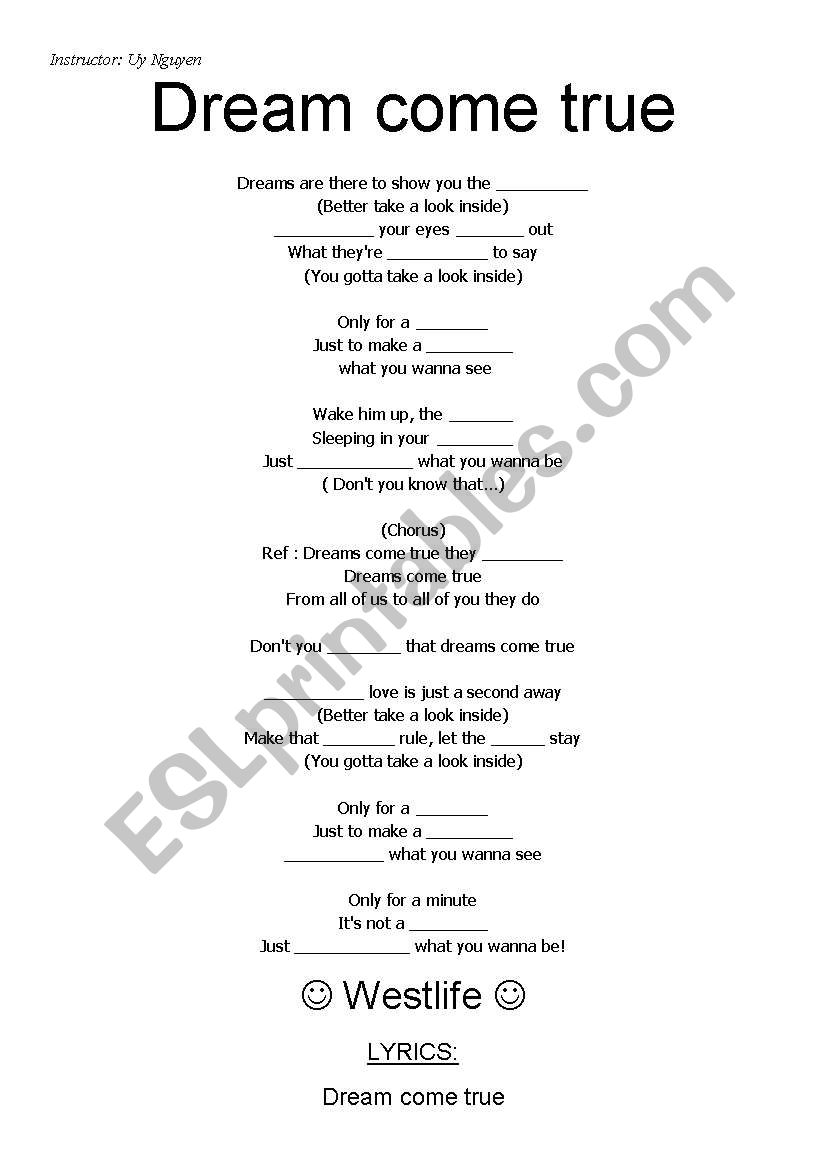 Dreams come true - Westlife worksheet