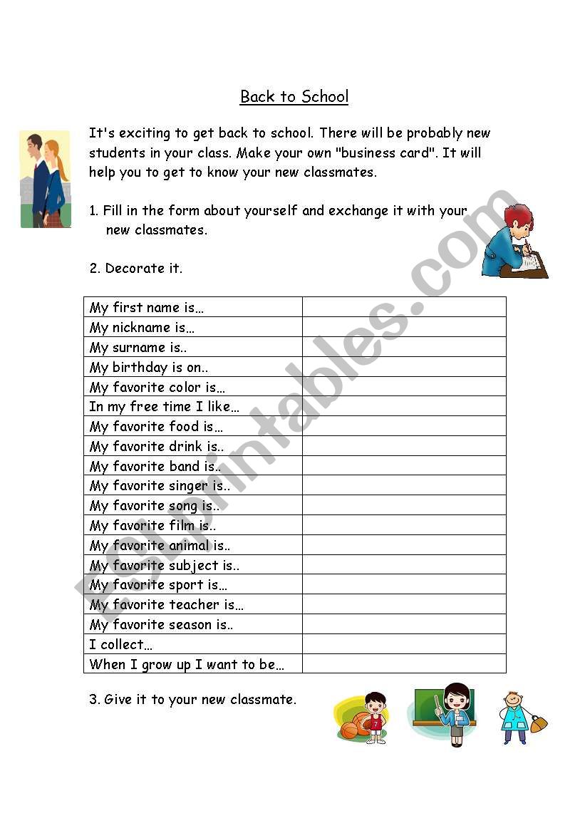 Back to School worksheet