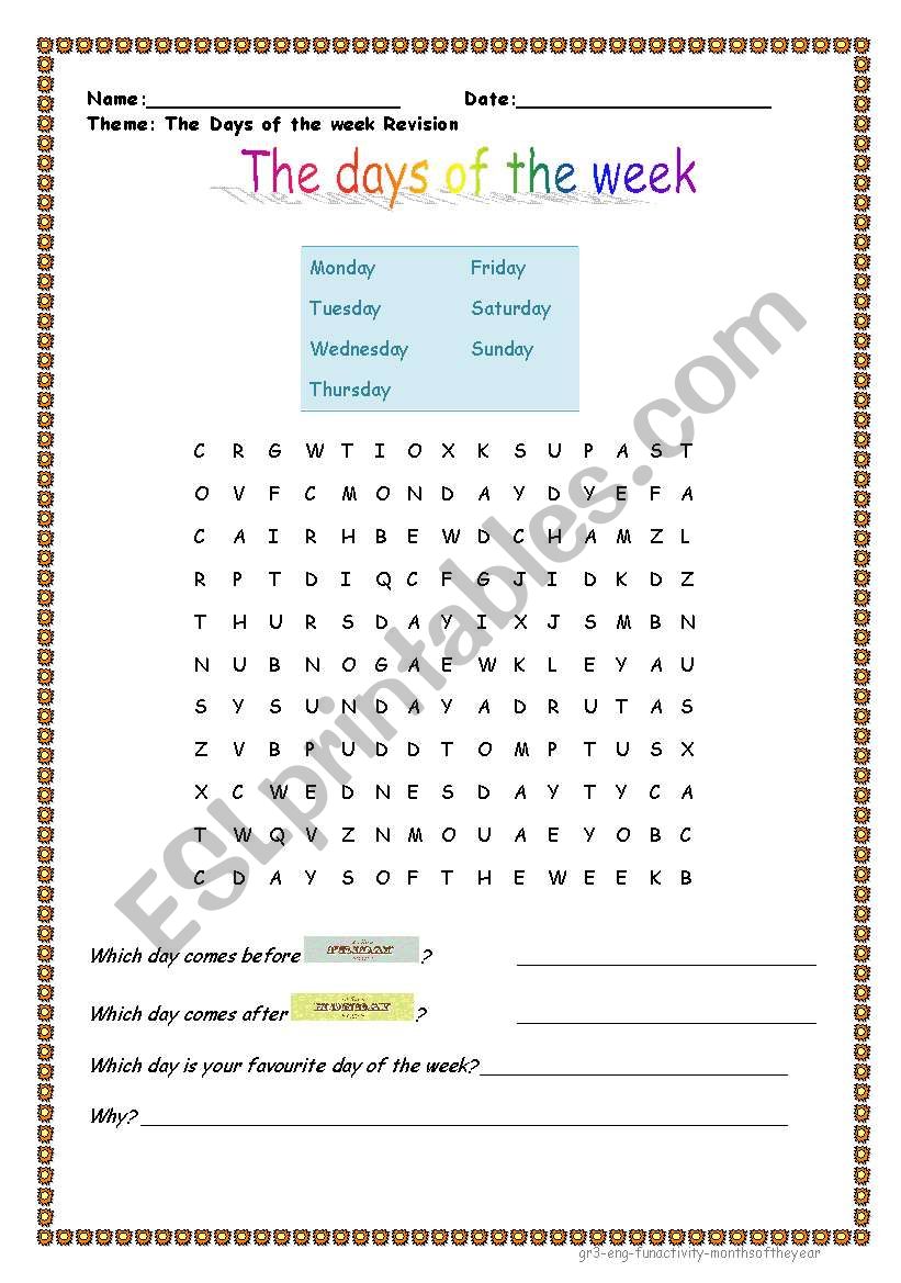 The days of the week worksheet