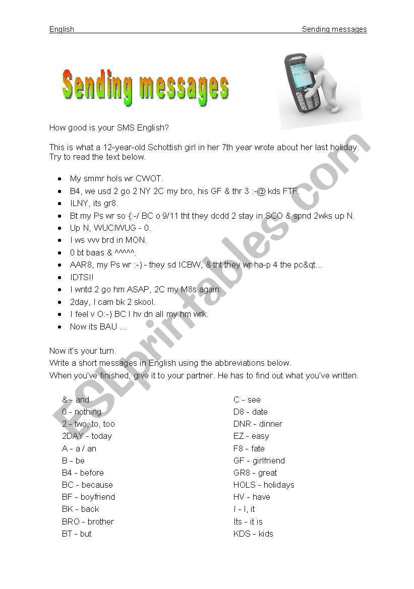 Sending messages worksheet