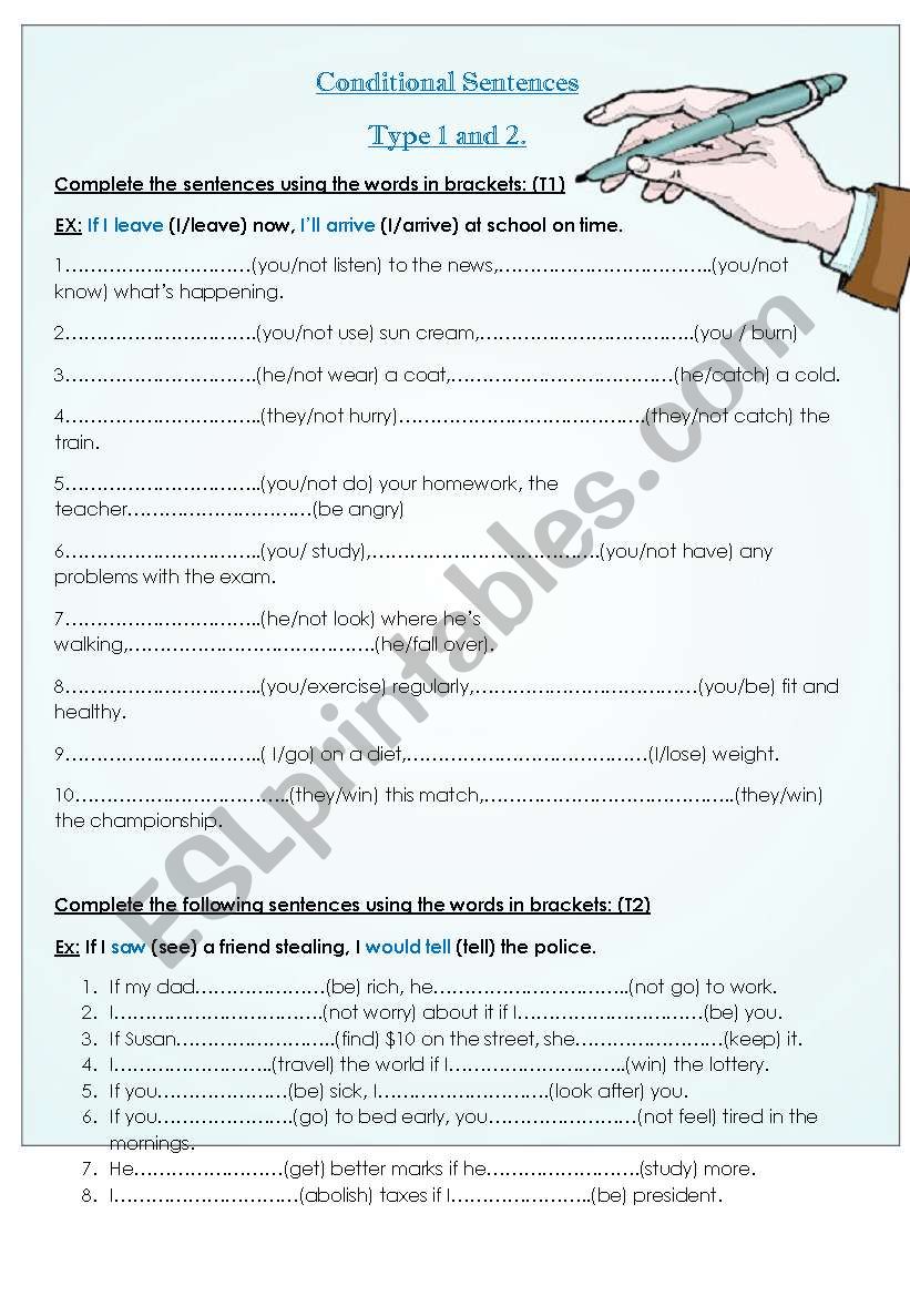 Conditional Sentences 1 and 2 worksheet